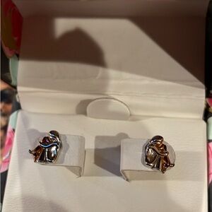 Nanette Lepore Cubic Zirconia Sterling Silver Earrings. woman hugging a dog. new